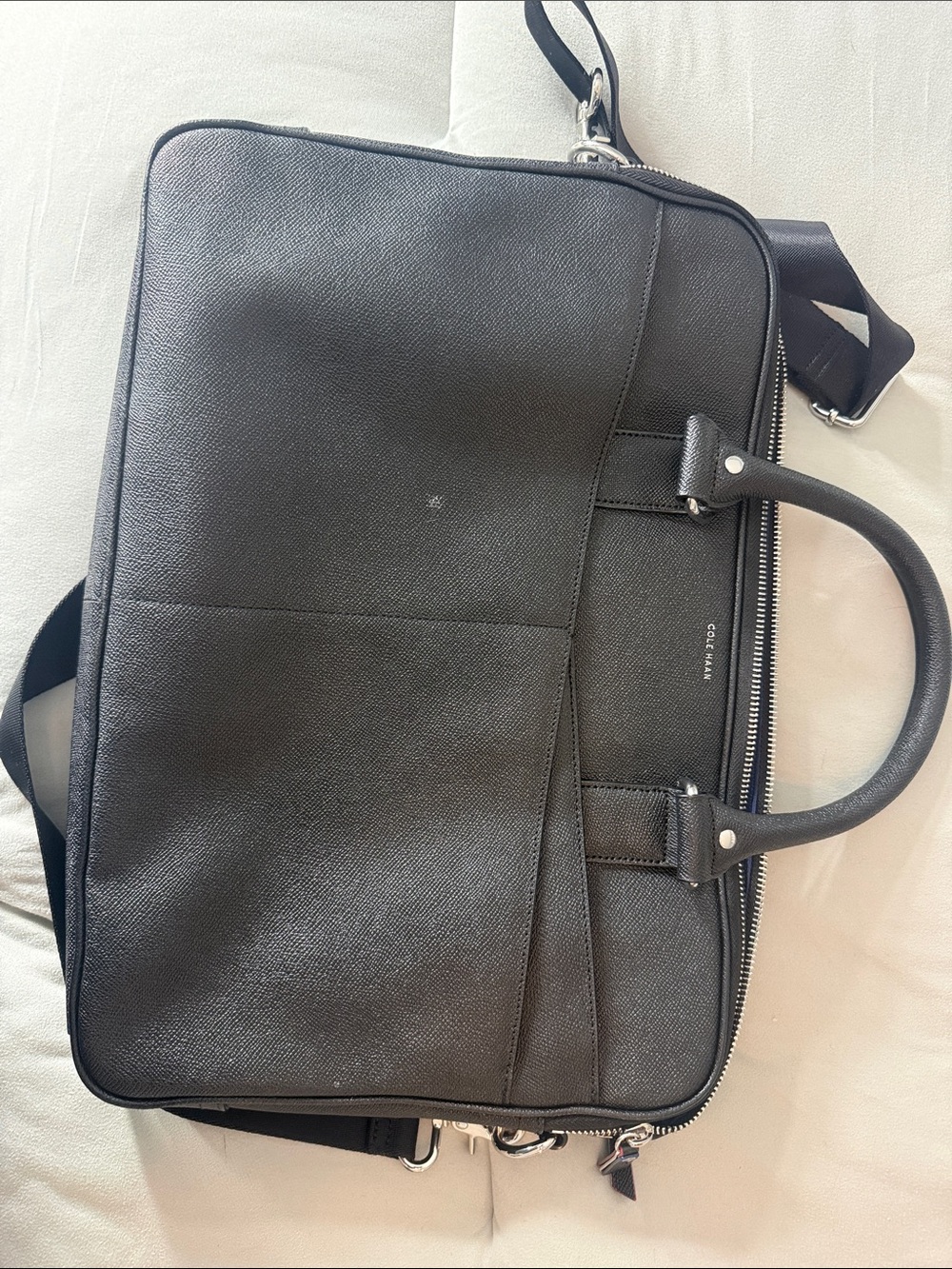 Cole Haan Black Leather Laptop Briefcase with Shoulder Strap